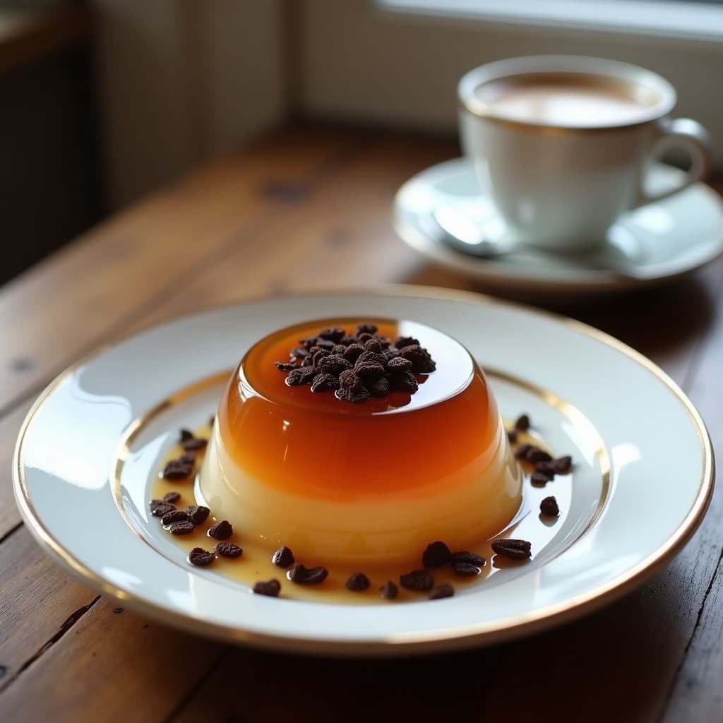 Gelée de Café de Achicoria y Leche de Almendras con Topping de Cacao Nibs: Postre Francés Keto