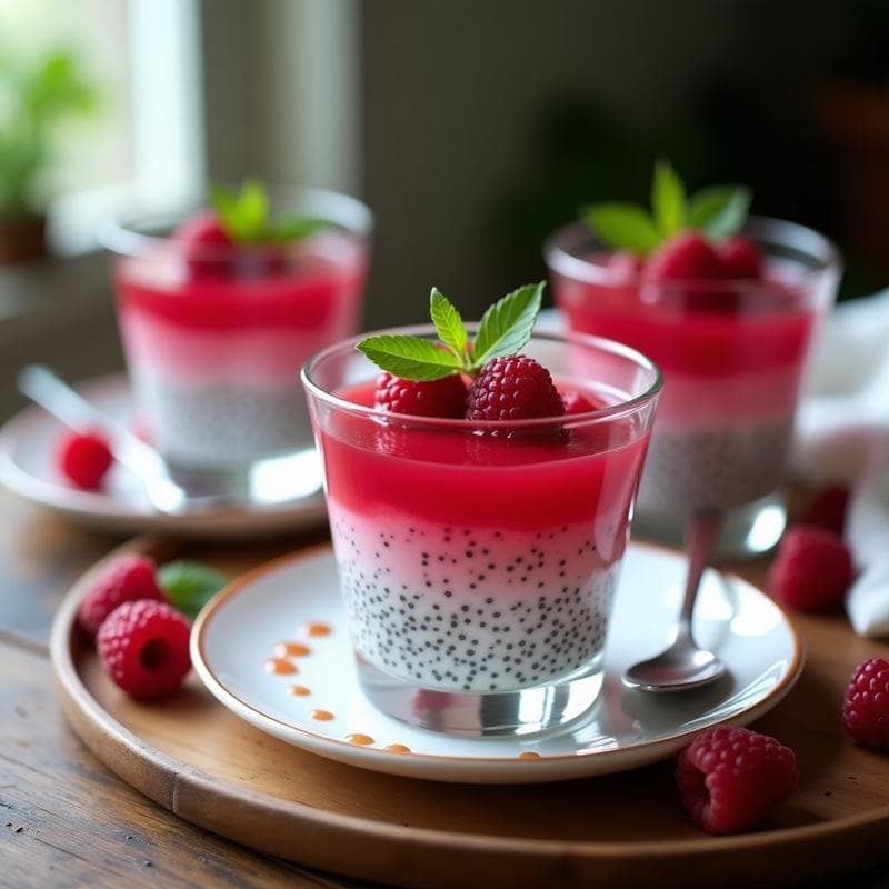 Gelée de Frambuesa y Chía con Leche de Almendras: Postre Vegano y Sin Gelatina Animal