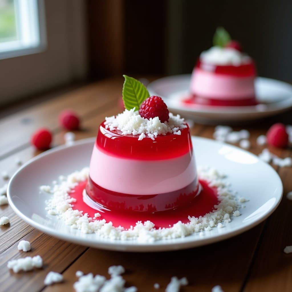 Gelée de Frambuesa y Hibisco con Topping de Coco Rallado: Postre Vegano Sin Azúcar en 3 Capas