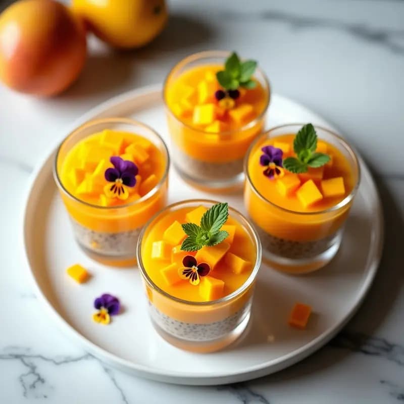 Gelée de Mango y Chía con Flores Comestibles: Postre Vegano sin Cocción
