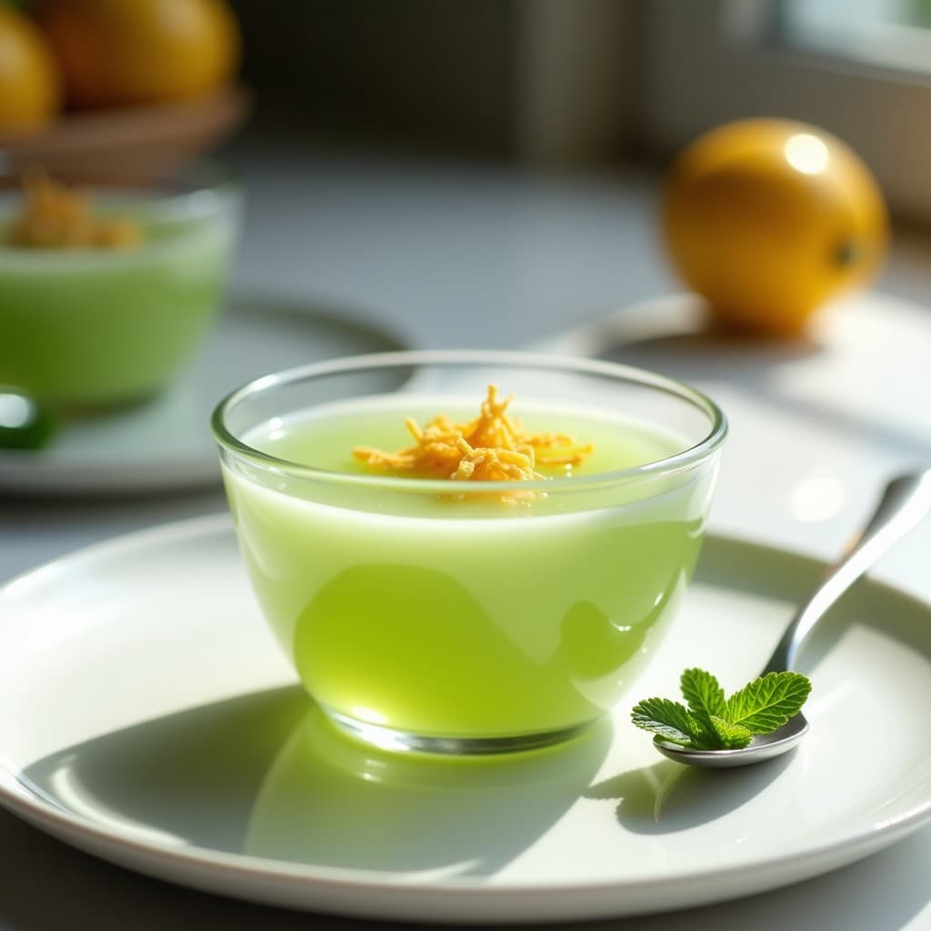 Gelée de Pepino y Limón con Virutas de Jengibre: Postre Francés Sin Azúcar y Digestivo