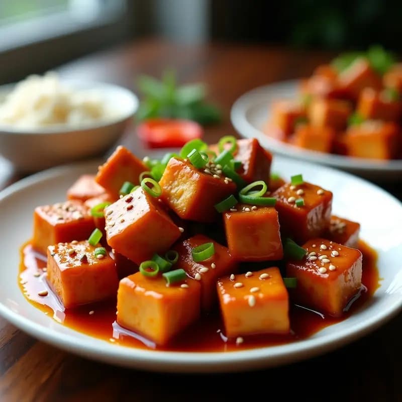 General Tso Chicken Vegano con Tofu Crujiente: Receta China Picante y Dulce en Airfryer