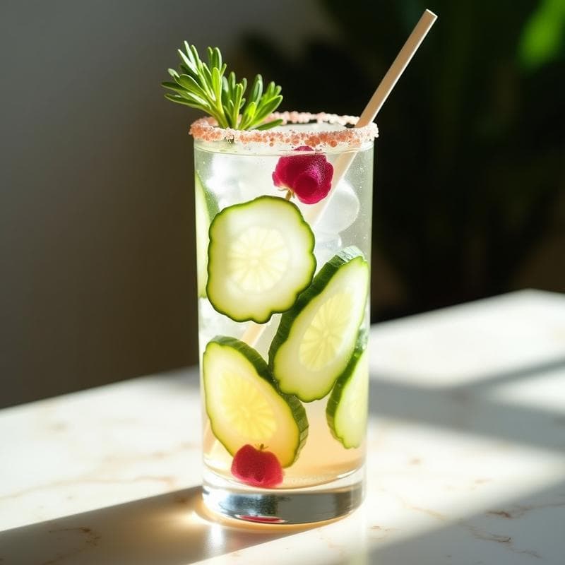 Gin Tonic de Pepino y Rosa con Jarabe de Agave: Cóctel Sin Alcohol Refrescante y Low-Cal