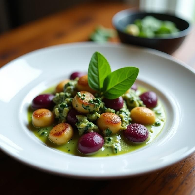 Gnocchi de Ñame Morado con Salsa de Queso de Cajuela y Espinacas: Receta Sin Lactosa en Airfryer