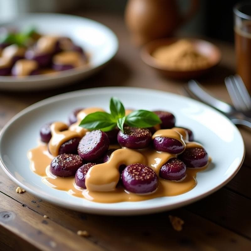 Gnocchi de Batata Morada con Salsa de Nueces: Receta Vegana en Airfryer y Sin Harina