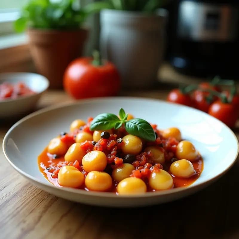 Gnocchi de Batata Morada y Salvia: Receta Italiana Vegana con Salsa de Tomate Casera