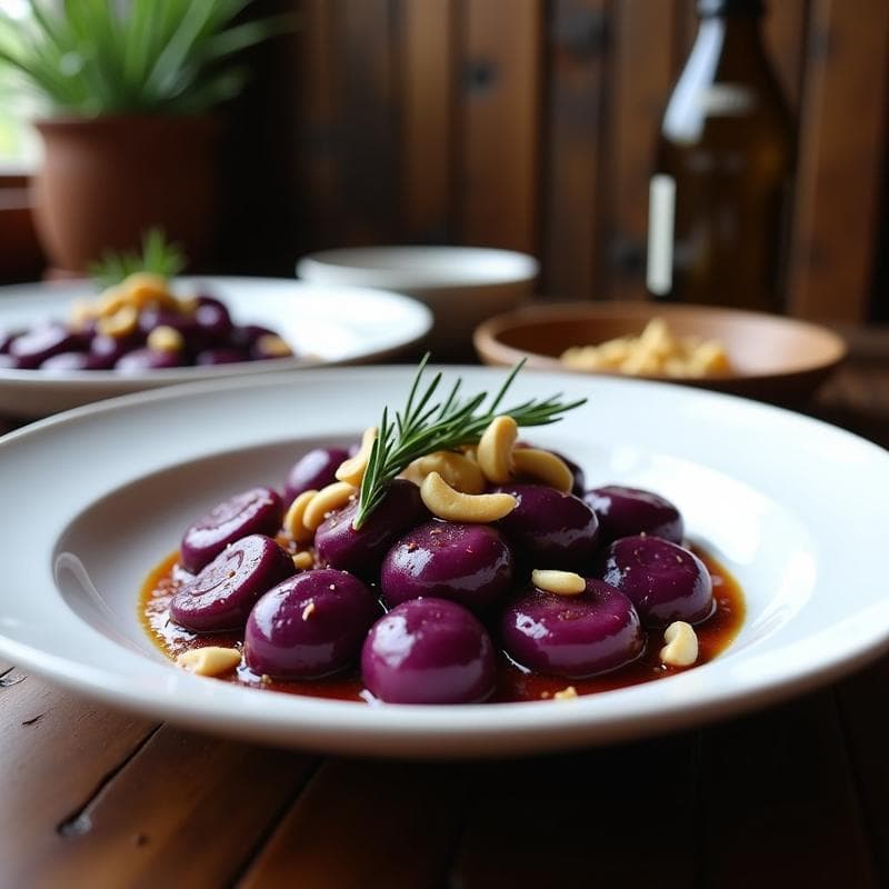 Gnocchi de Batata Morada: Receta Sin Gluten con Salsa de Ajo Negro y Romero