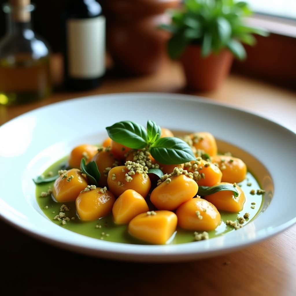 Gnocchi de Boniato y Cúrcuma: Receta Italiana Keto con Salsa de Pistacho y Albahaca