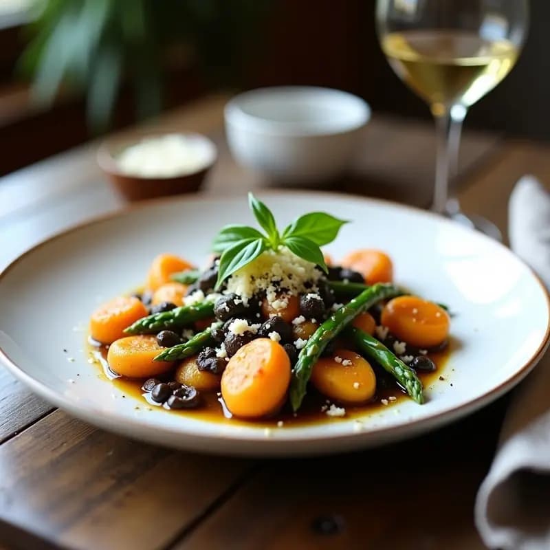 Gnocchi de Boniato y Espárragos con Salsa de Aceitunas Negras: Receta Italiana Sin Gluten y Gourmet
