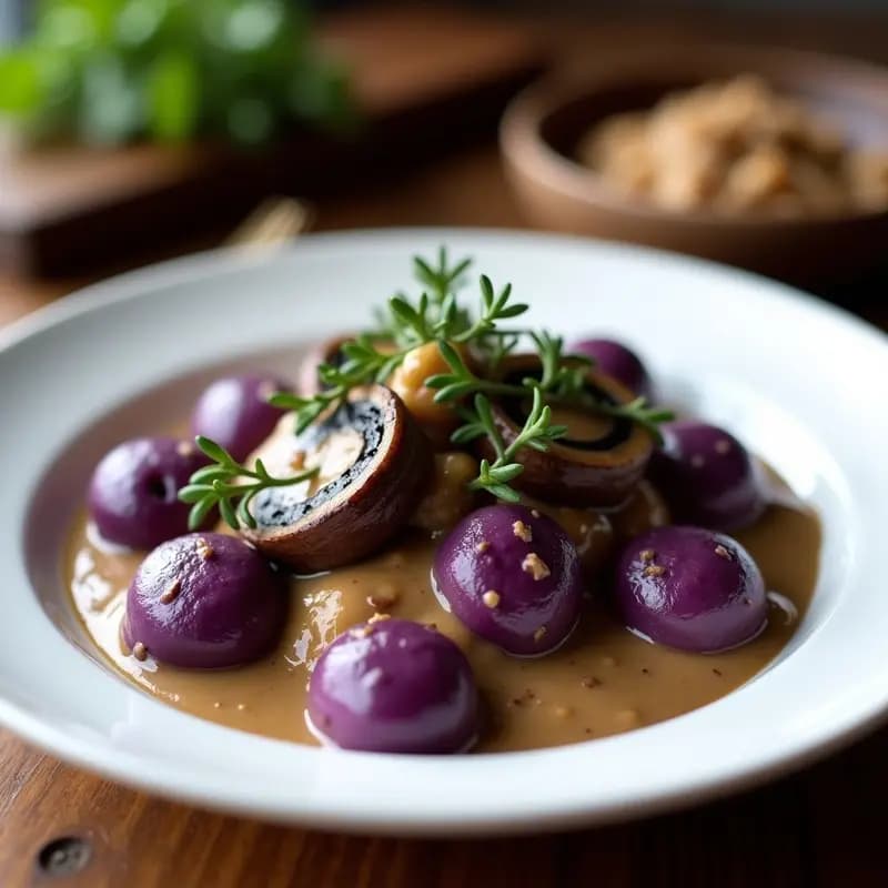 Gnocchi de Camote Morado con Salsa de Hongos y Trufa: Receta Italiana Vegana