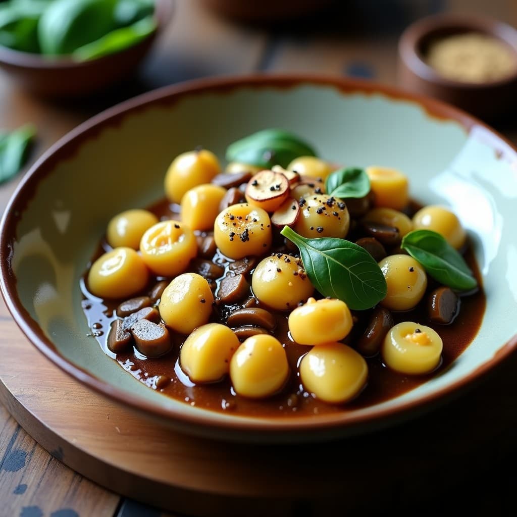 Gnocchi de Mandioca y Espinacas con Salsa de Hongos Shitake: Receta Brasileira Sin Gluten