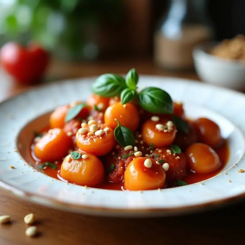 Gnochi de batata Morada con Salsa de Tomate Seco y Albahaca: Receta Italiana Sin Harina