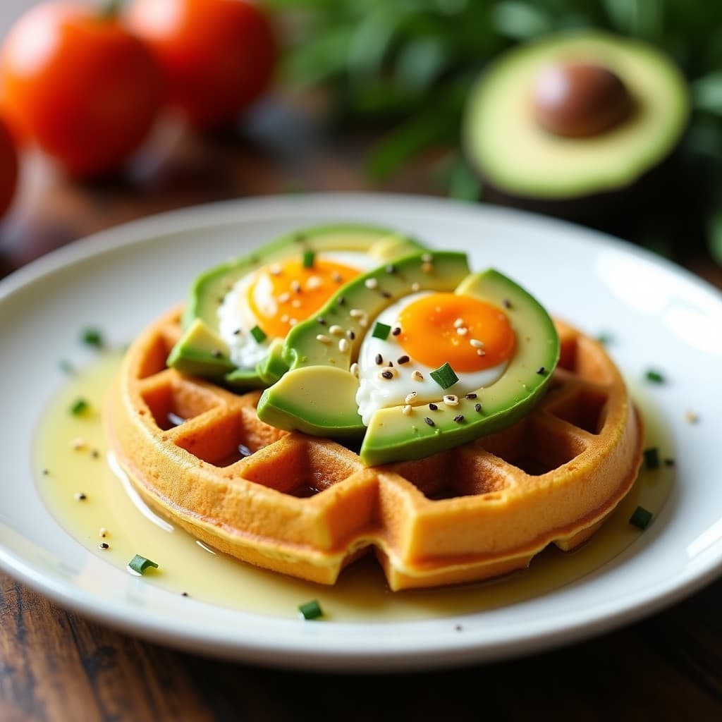 Gofres Salados de Garbanzo con Aguacate y Huevos de Trucha: Desayuno Keto en 15 Minutos
