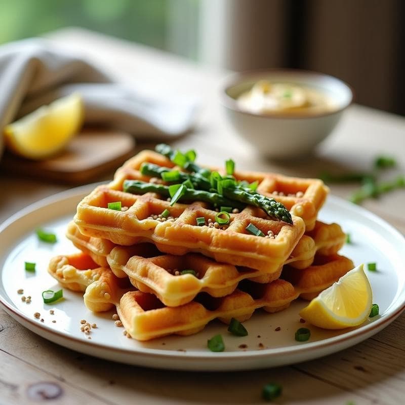 Gofres de Garbanzos y Espárragos con Salsa de Tahini: Desayuno Vegano y Crujiente