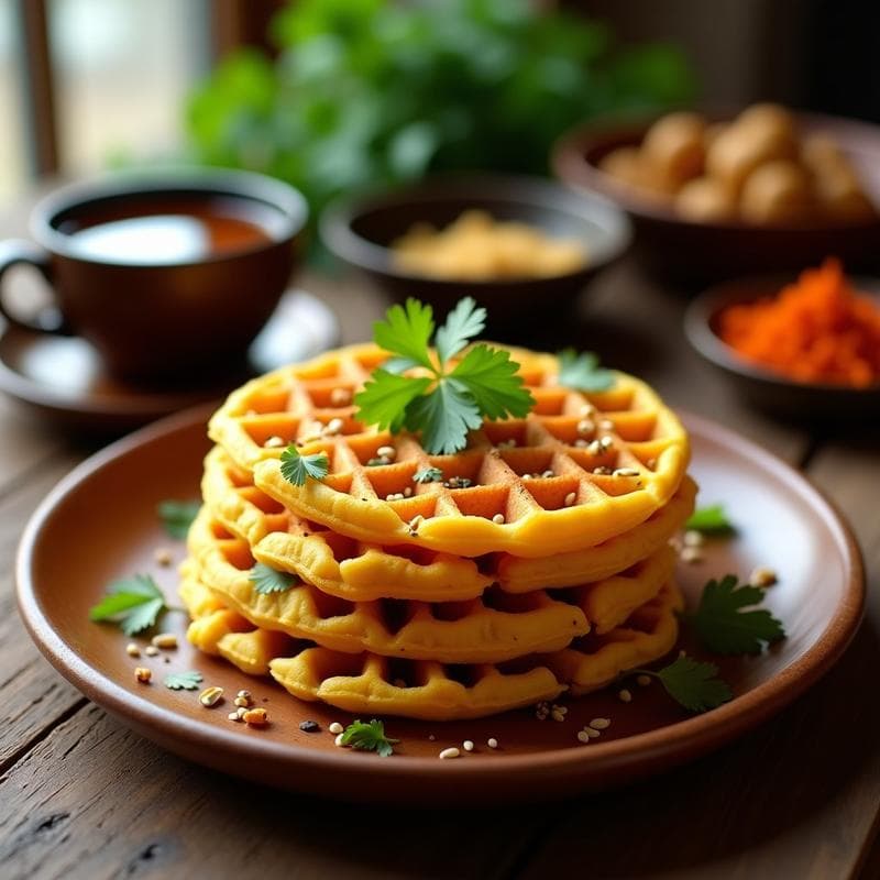 Gofres de Harina de Garbanzo y Azafrán: Desayuno Indio Sin Gluten con Toque de Cardamomo