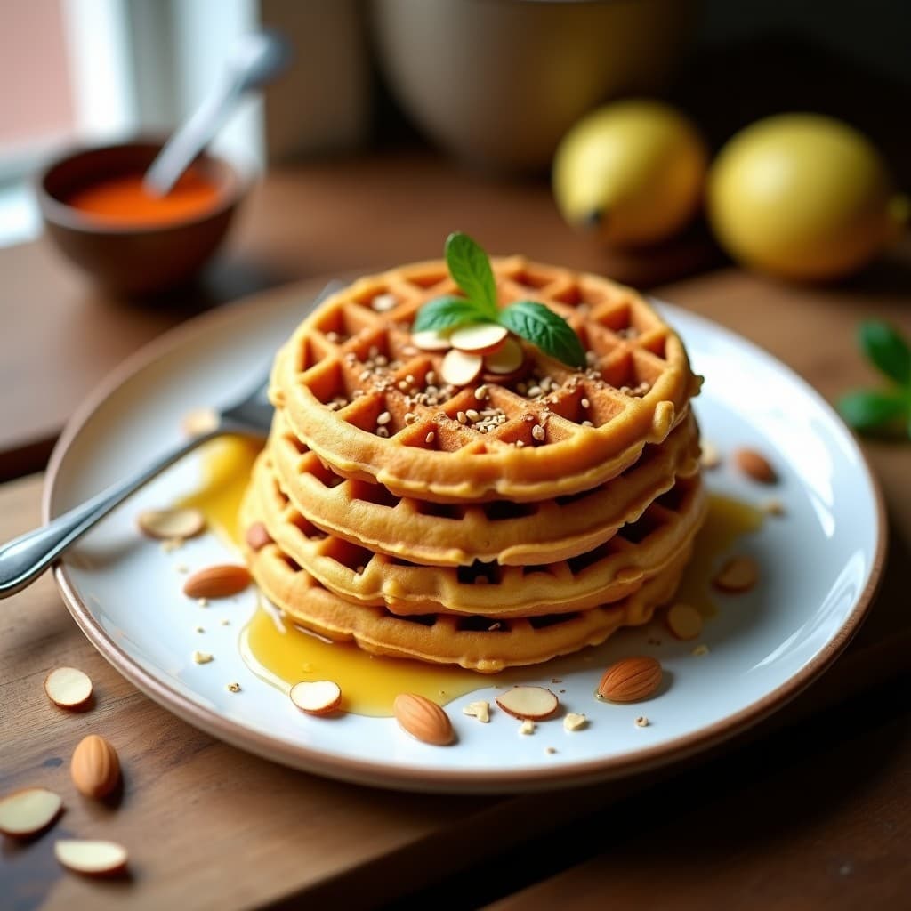 Gofres de Harina de Garbanzo y Especias Marroquíes: Desayuno Sin Gluten y Proteico