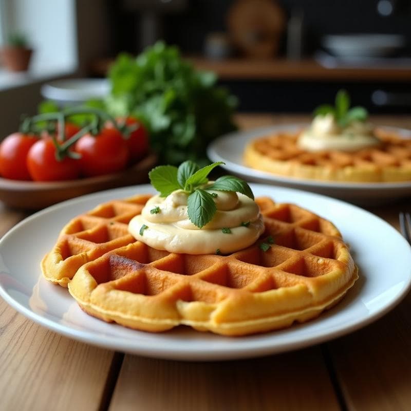 Gofres de Harina de Garbanzo con Topping de Hummus: Desayuno Mediterráneo Sin Gluten