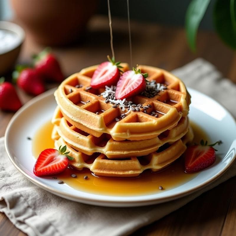 Gofres de Harina de Garbanzo con Sirop de Dátiles: Desayuno Sin Gluten y Sin Azúcar
