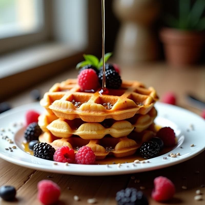 Gofres de Harina de Lentejas: Desayuno Proteico en Airfryer con Sirope de Arce