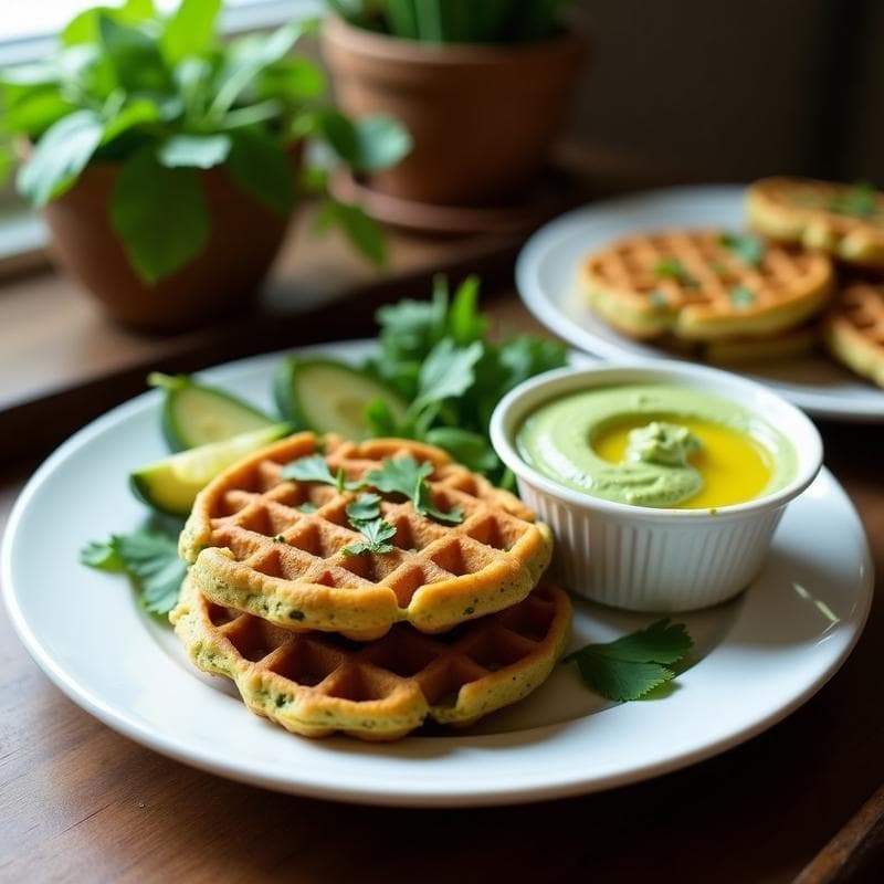 Gofres de Harina de Lentejas y Espinacas: Desayuno Keto Sin Harina y con Dip de Aguacate
