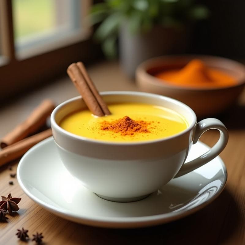 Bebida de Golden Milk con Cúrcuma y Jengibre: Infusión India Antiinflamatoria y Vegana