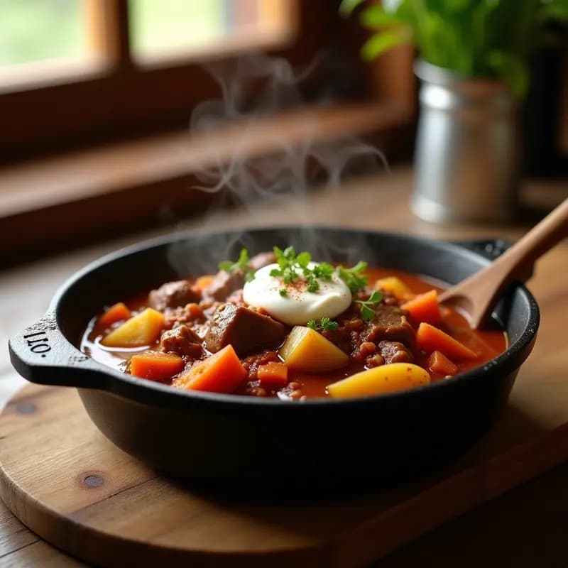 Goulash Húngaro con Carne de Res y Pimentón: Estofado Caloroso y Sabroso