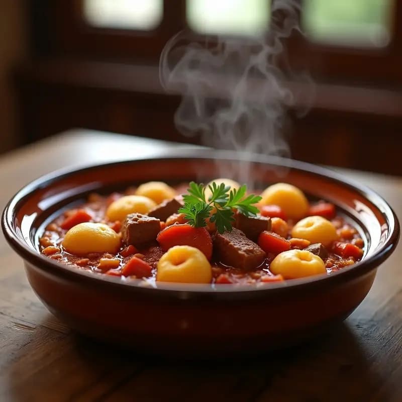 Goulash Húngaro con Ñoquis de Patata: Estofado Especiado y Reconfortante
