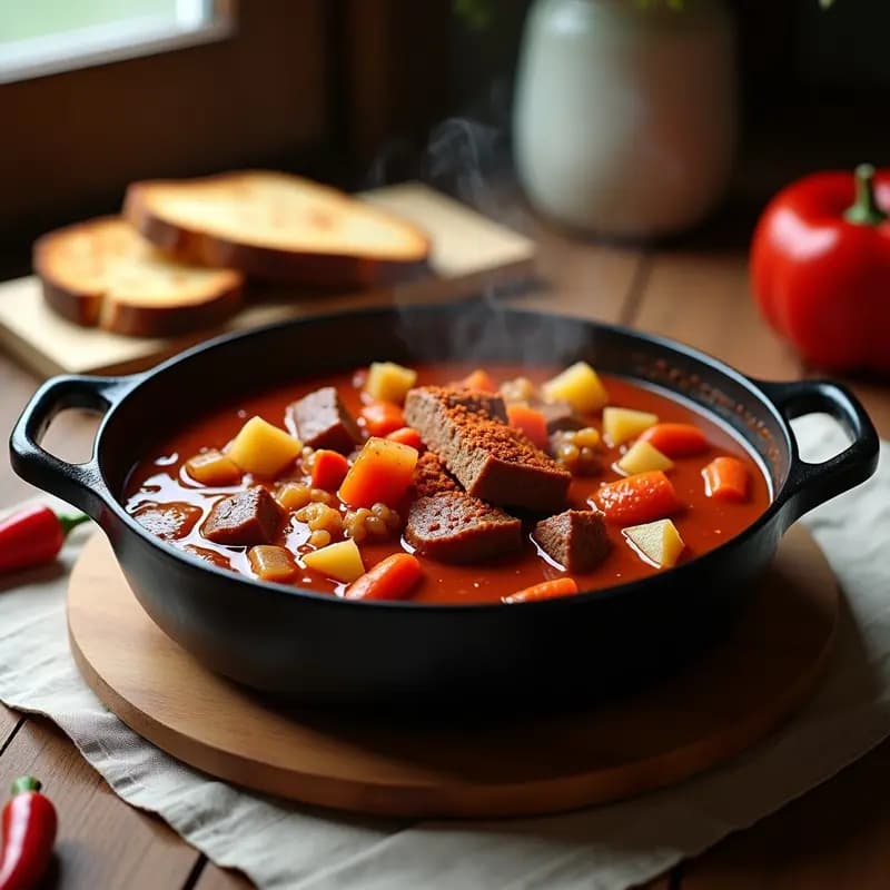 Goulash Húngaro con Pan de Centeno: Receta Robusta en 45 Minutos
