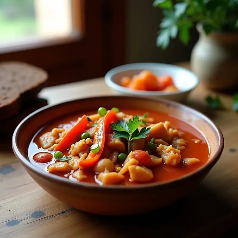 Goulash de Jackfruit con Pimentones Asados: Receta Húngara Vegana en Olla Exprés