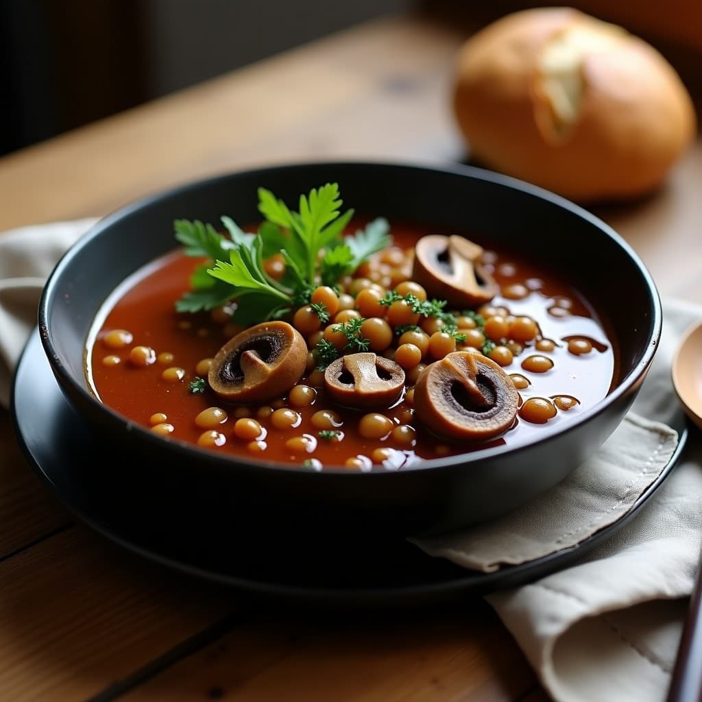 Goulash de Lentejas Beluga con Champiñones Silvestres: Receta Húngara Vegana en Olla Exprés