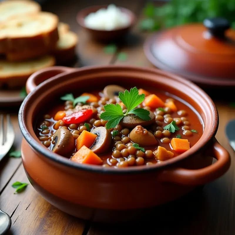 Goulash de Lentejas y Champiñones: Estofado Húngaro Vegano en Olla Normal