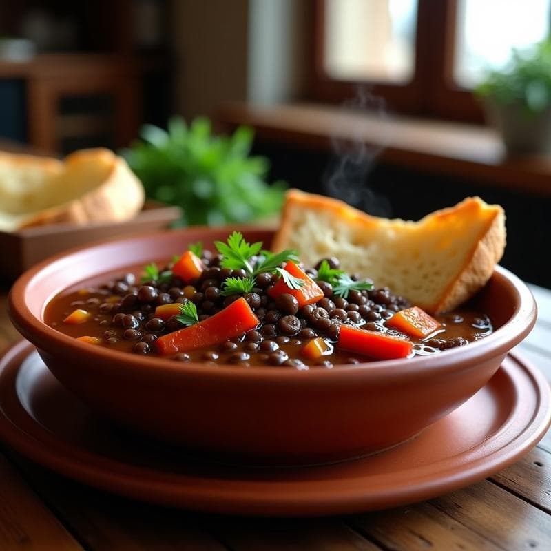 Goulash de Lentejas Negras con Pimentón Ahumado: Receta Húngara Vegana en Airfryer