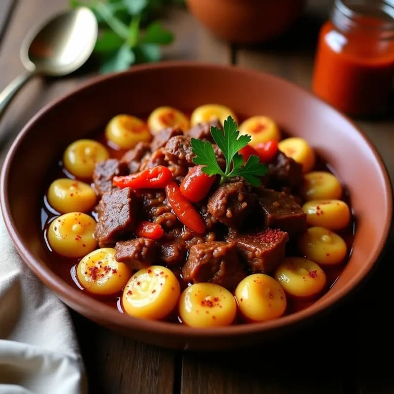 Goulash de Res con Ñoquis de Papa: Receta Húngara Reconfortante para Invierno