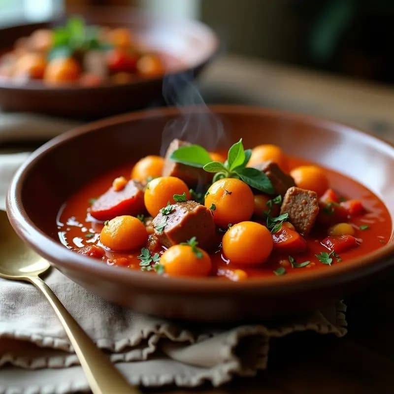 Goulash Hungría de Res y Pimentón: Guiso Europeu en Olla Lenta con Ñoquis de Batata