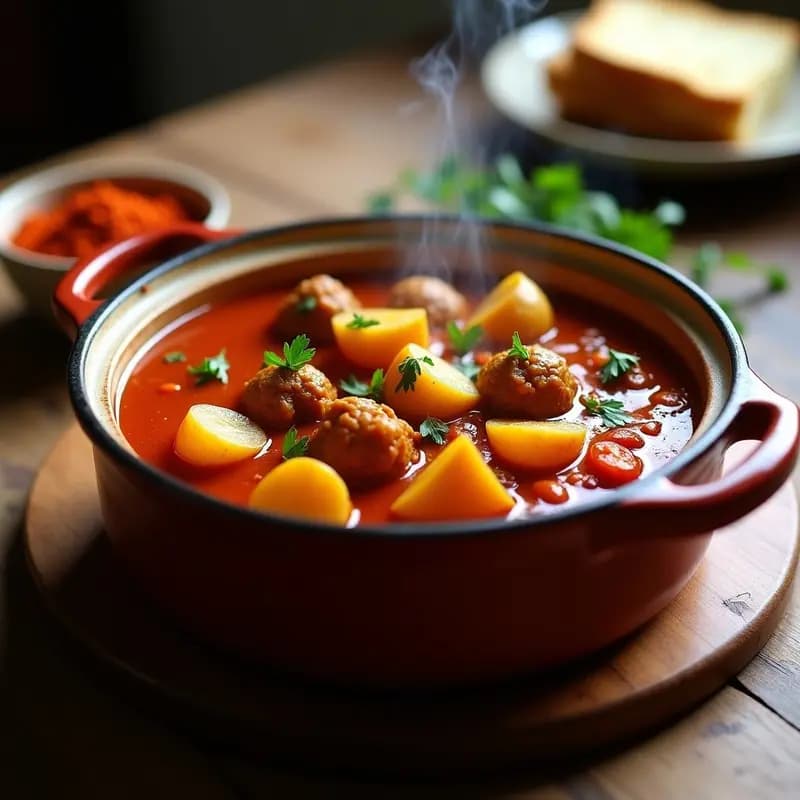 Goulash de Seitan y Pimentón: Estofado Húngaro Vegano con Patatas y Tomate