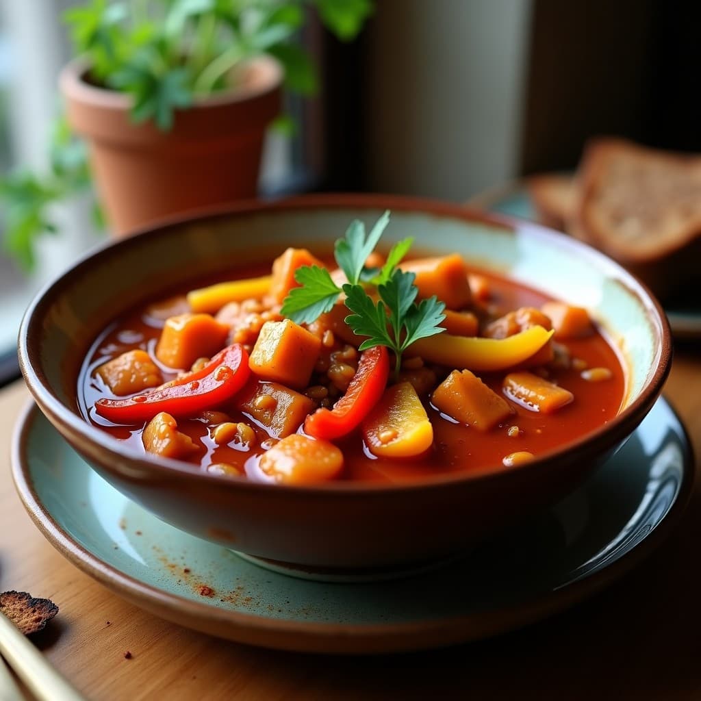 Goulash de Seitan y Pimientos: Receta Vegana de Inspiración Húngara en Olla Lenta