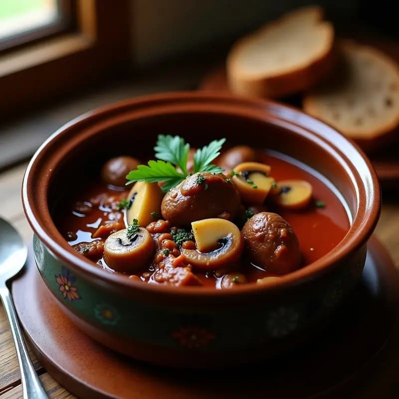 Goulash de Ternera y Champiñones: Receta Húngara en Olla a Presión con Toque Rustico