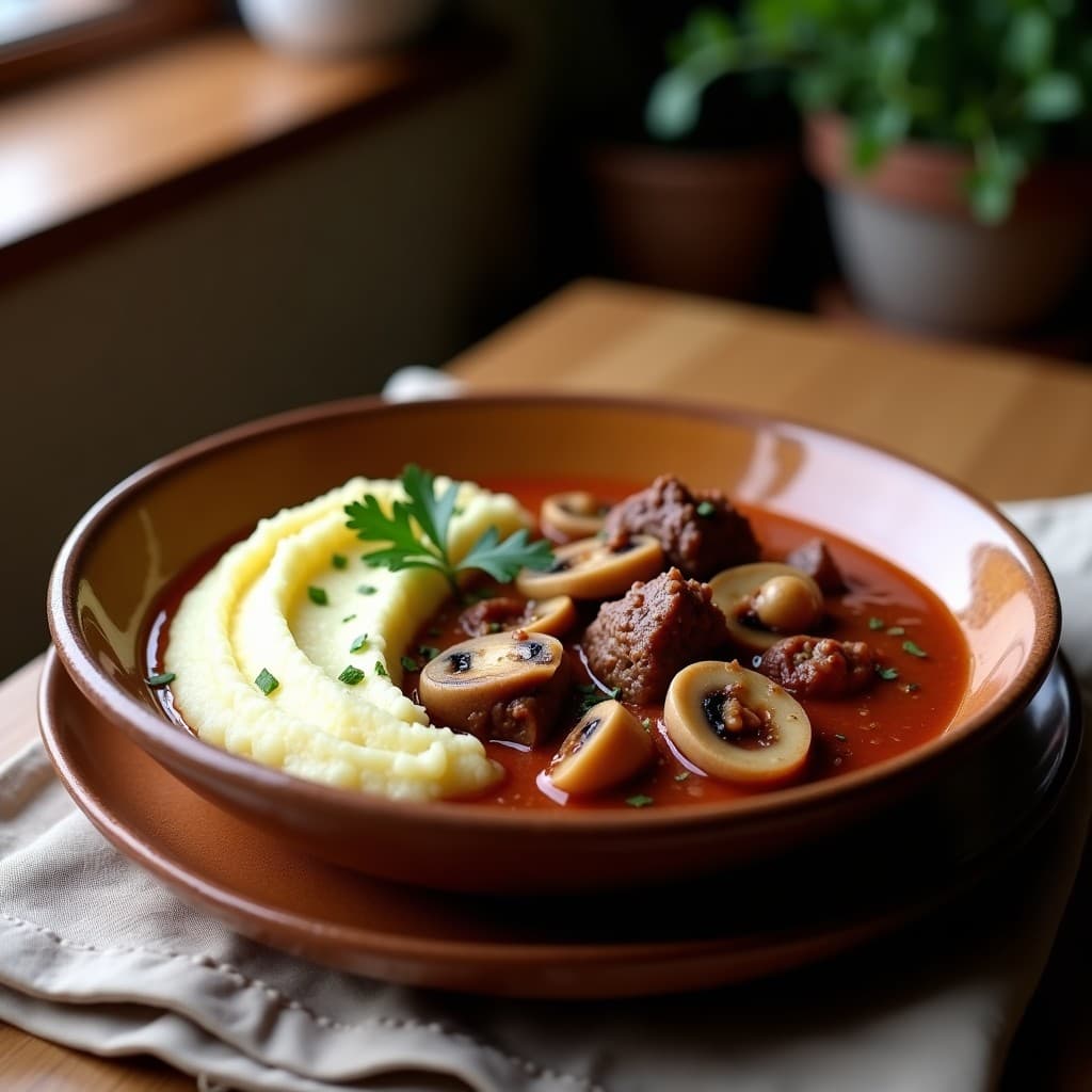Goulash de Ternera y Champiñones con Puré de Coliflor: Receta Húngara en Olla Lenta