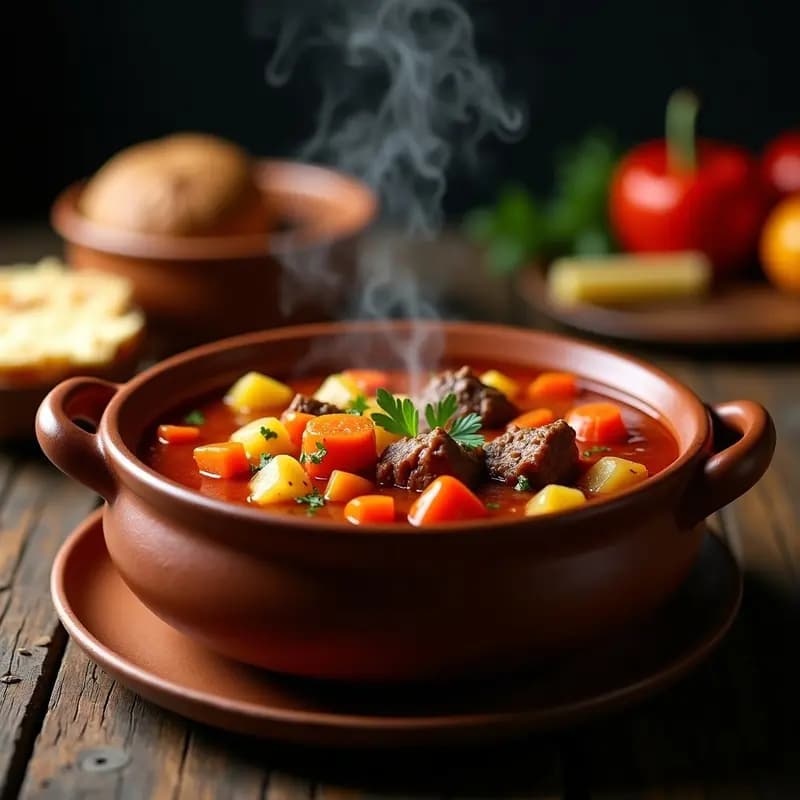 Goulash Húngaro de Ternera y Pimentón: Sopa Espesa con Patatas y Zanahorias