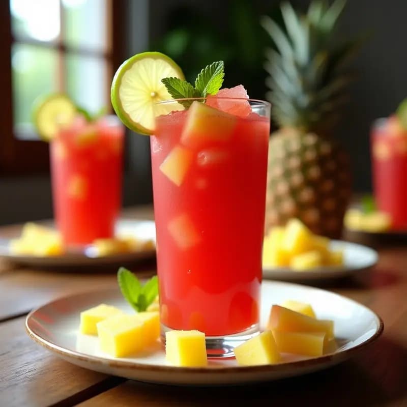 Granita de Té de Hibisco y Jengibre con Trozos de Piña: Bebida Mexicana Detox y Sin Azúcar