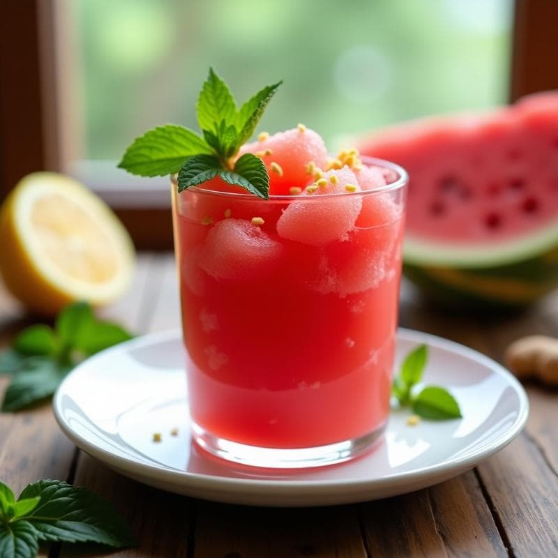 Granita de Sandía y Hierbabuena con Jengibre: Postre Italiano Sin Azúcar y Refrescante