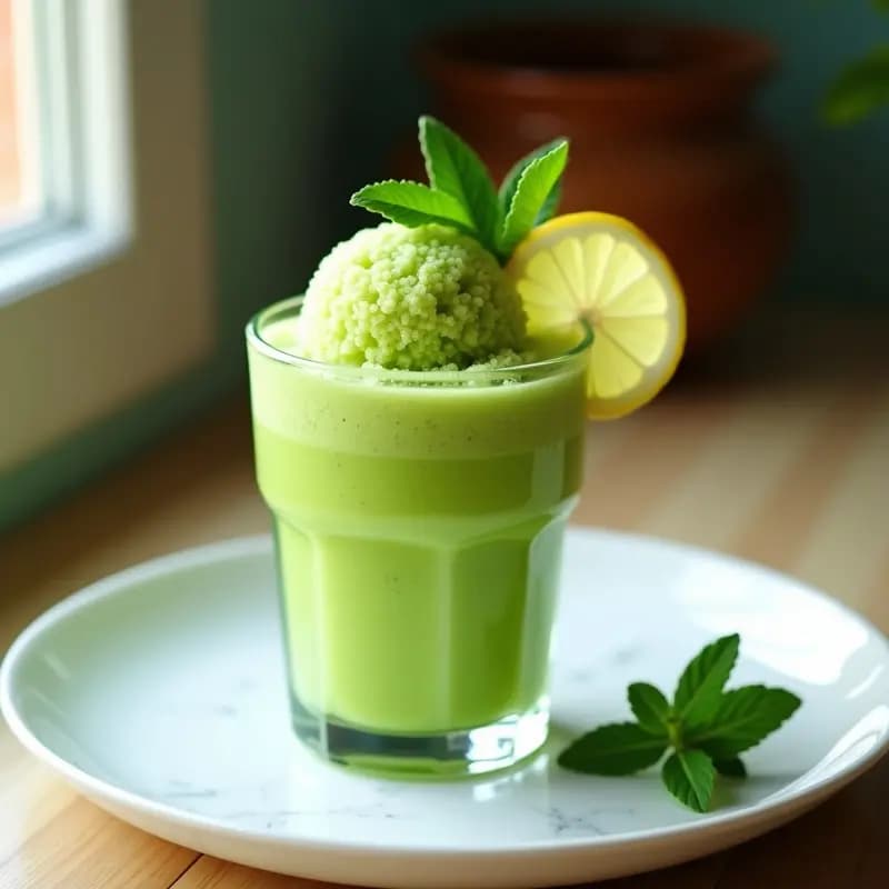Granita de Té Verde y Limón con Hojas de Menta Fresca: Postre Refrescante Sin Azúcar