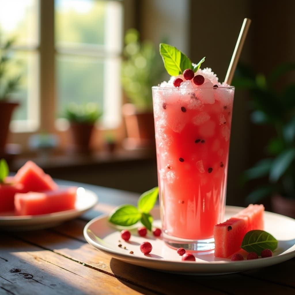 Granizado de Sandía y Albahaca con Toque de Pimienta Rosa: Bebida Italiana Refrescante
