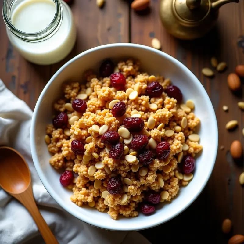 Granola de Semillas de Girasol y Arándanos con Miel de Dátil: Desayuno Iraní Vegano y Sin Azúcar