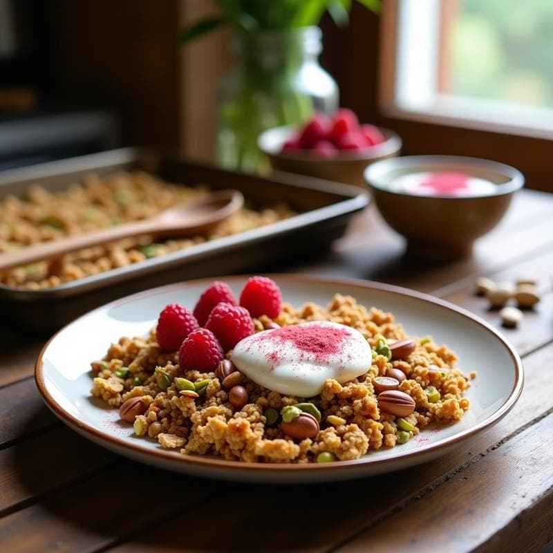 Granola de Pistacho y Rosa Mosqueta: Desayuno Keto Sin Azúcar y Crujiente