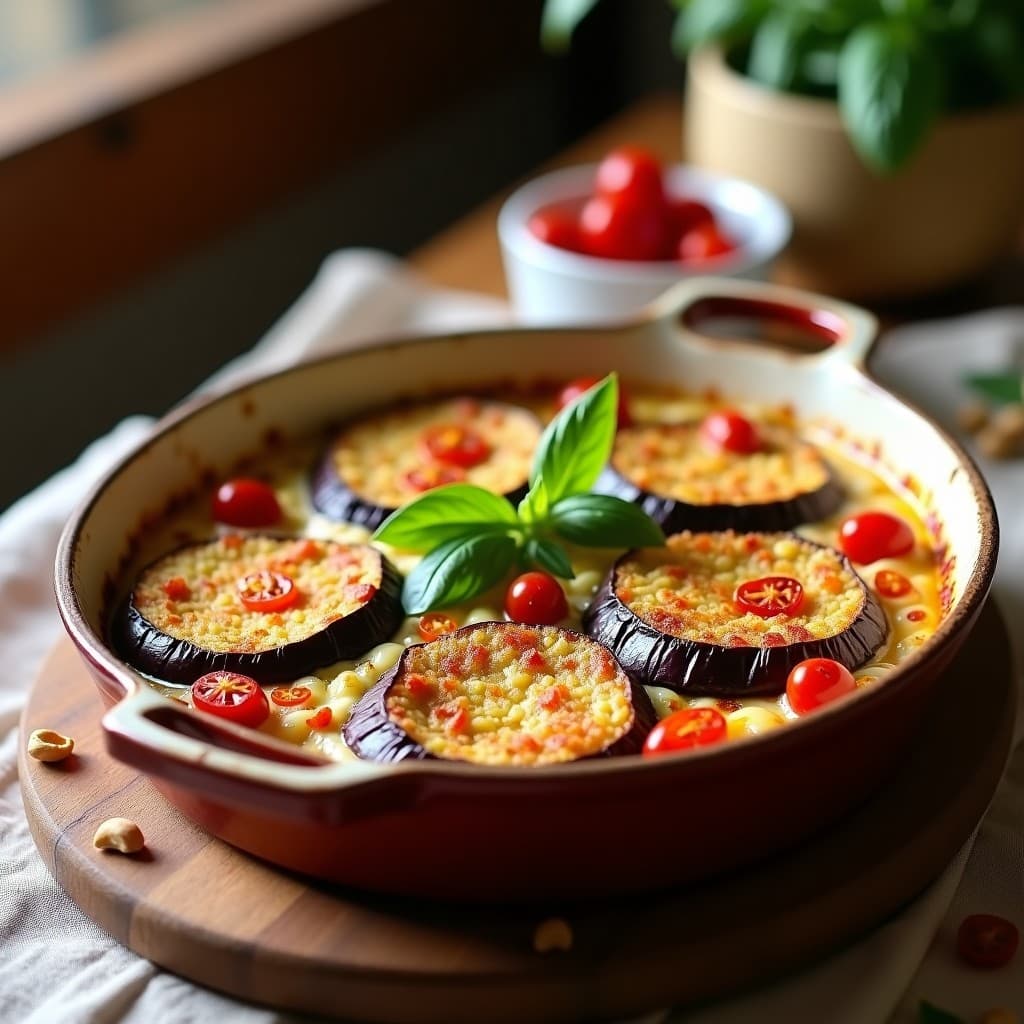 Gratinado de Berenjenas y Queso de Anacardos con Tomate Seco: Receta Vegana en Airfryer