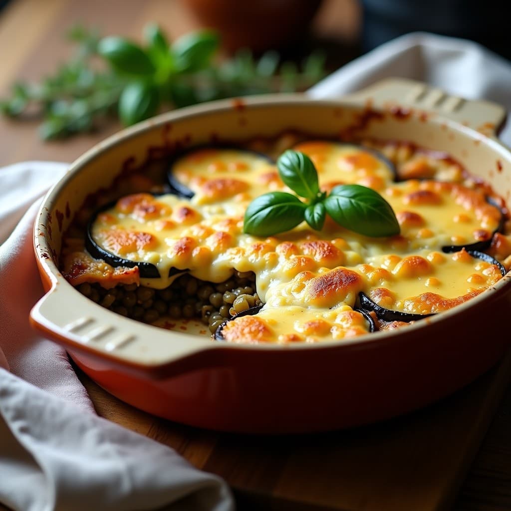 Gratinado de Berenjenas y Lensillas con Queso de Cabra Vegano: Receta Francesa en Thermomix