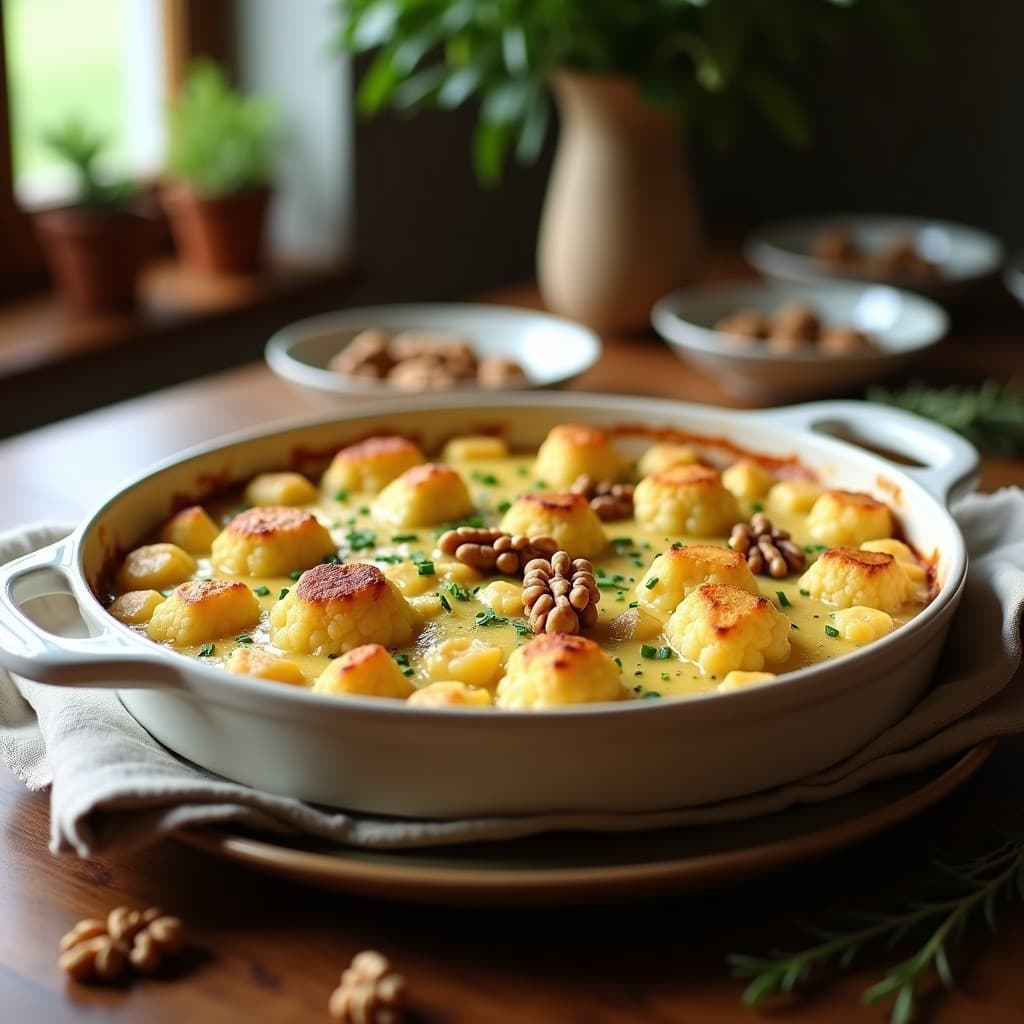 Gratinado de Coliflor con Queso de Cabra y Nueces: Receta Francesa Keto en Thermomix