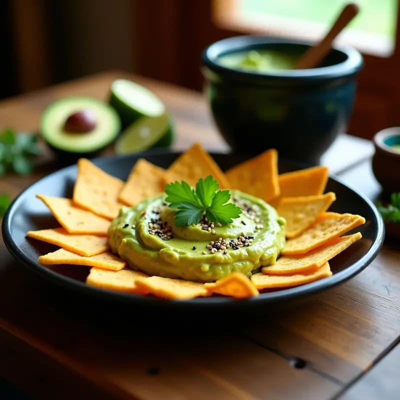 Guacamole de Aguacate Hass con Chips de Maíz Azul: Receta Mexicana Tradicional y Sin Gluten