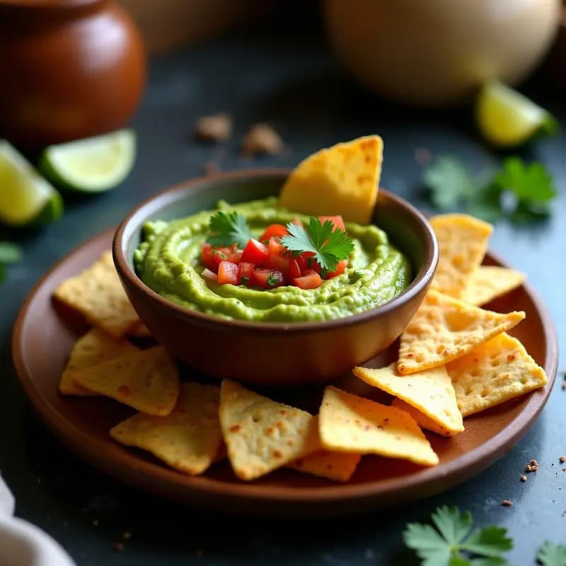 Guacamole con Chips de Maíz Azul: Aperitivo Mexicano Cremoso y Sin Gluten
